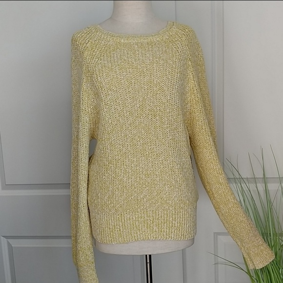 Free People Sweater Cotton Linen Knit Crew Neck Dolman Sleeve Chartreuse L NWT - Picture 2 of 8